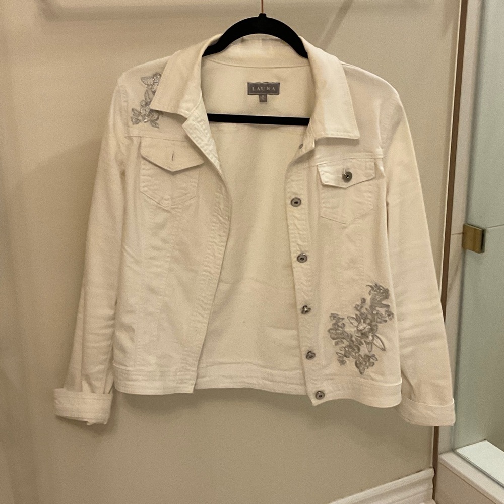 Lauren White Denim Jacket with Floral Details